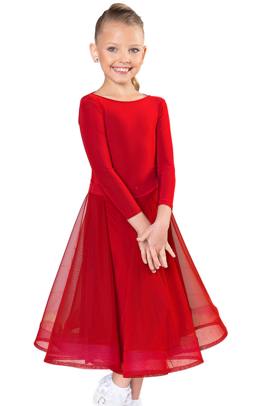 Girl's red mesh ballroom dance skirt