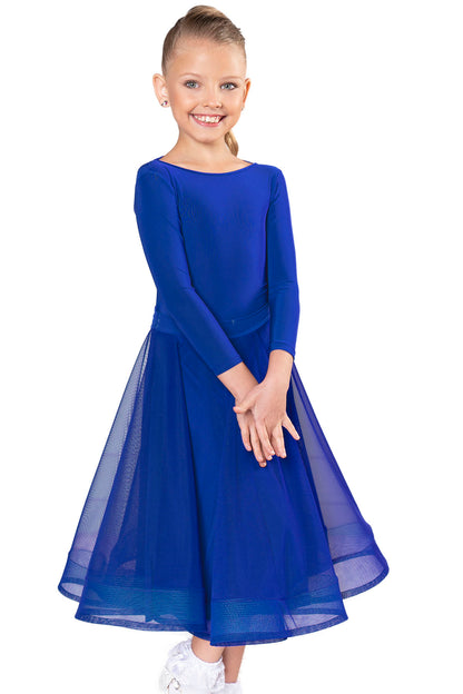 Long blue mesh ballroom dance skirt for girls