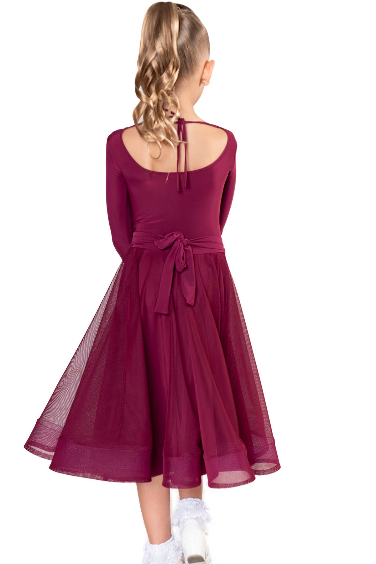 Wine colored mesh ballroom skirt for girls