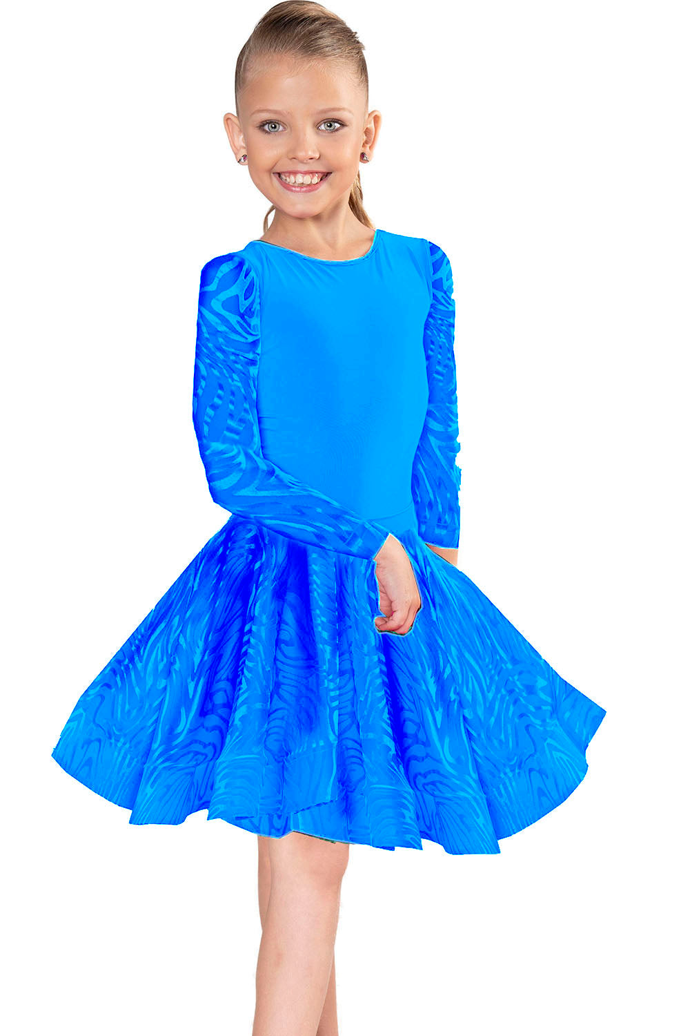 Blue burnout velvet Latin dance skirt for girls