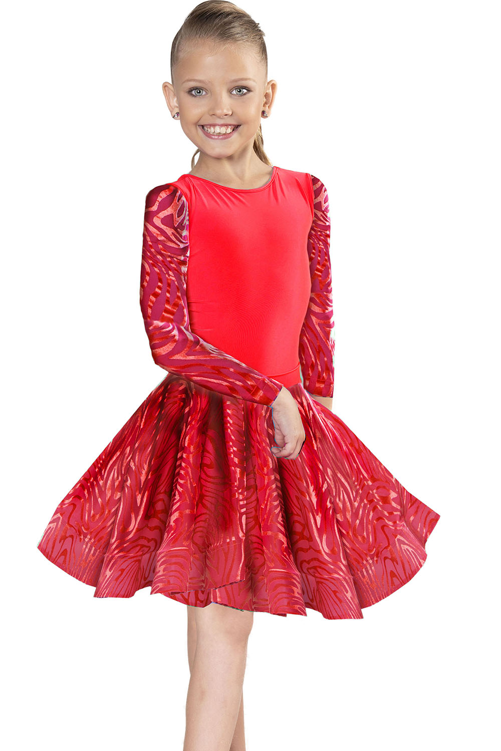 Girl's red burnout velvet Latin dance skirt