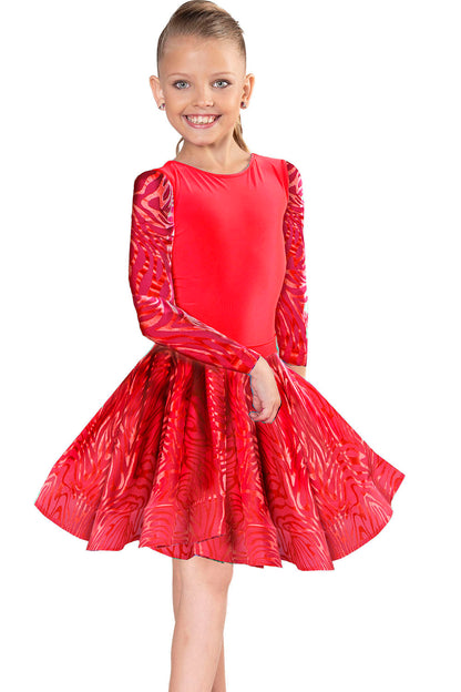 Girl's red burnout velvet Latin dance skirt