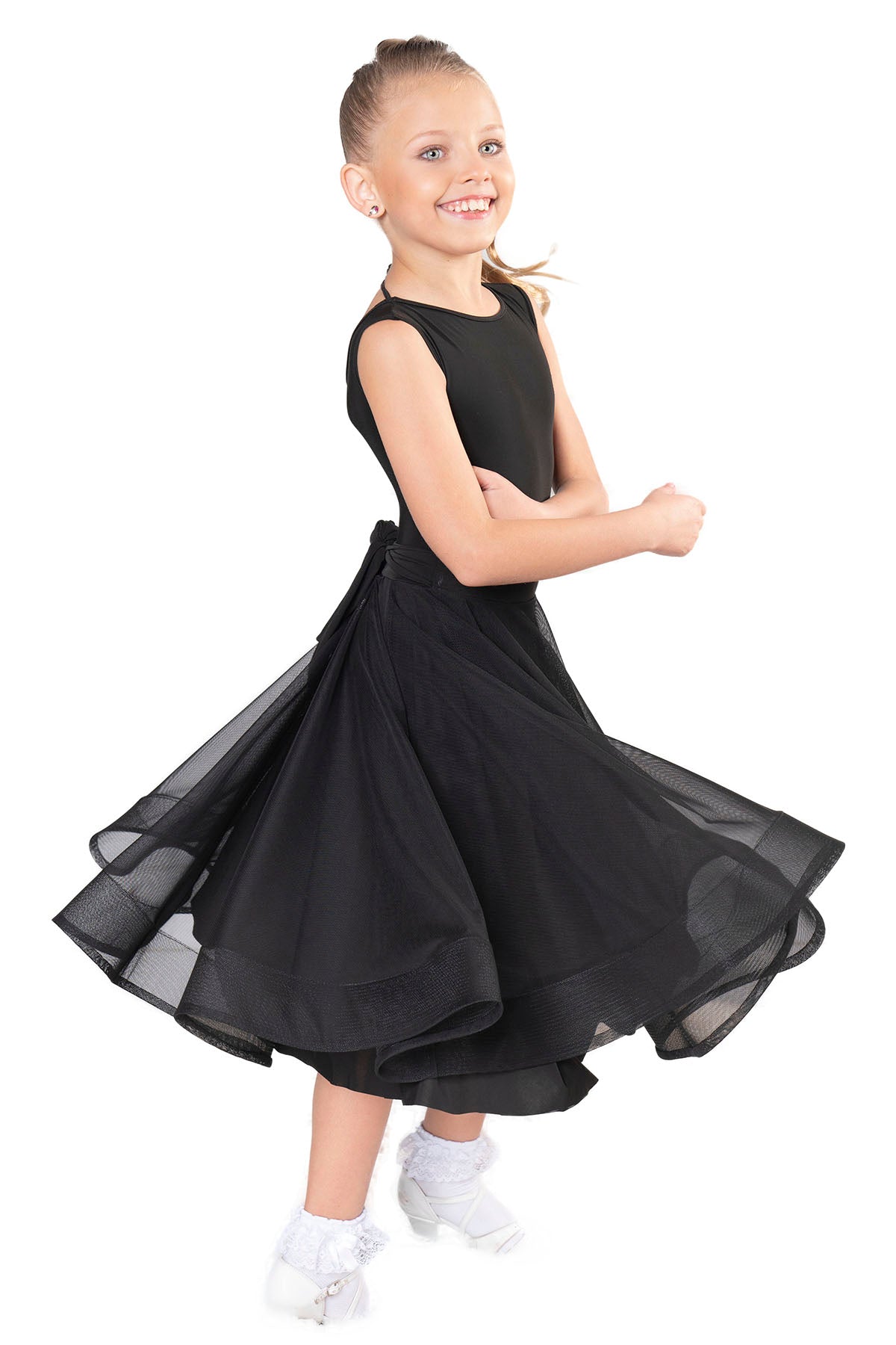 Black mesh dance skirt for girls ballroom