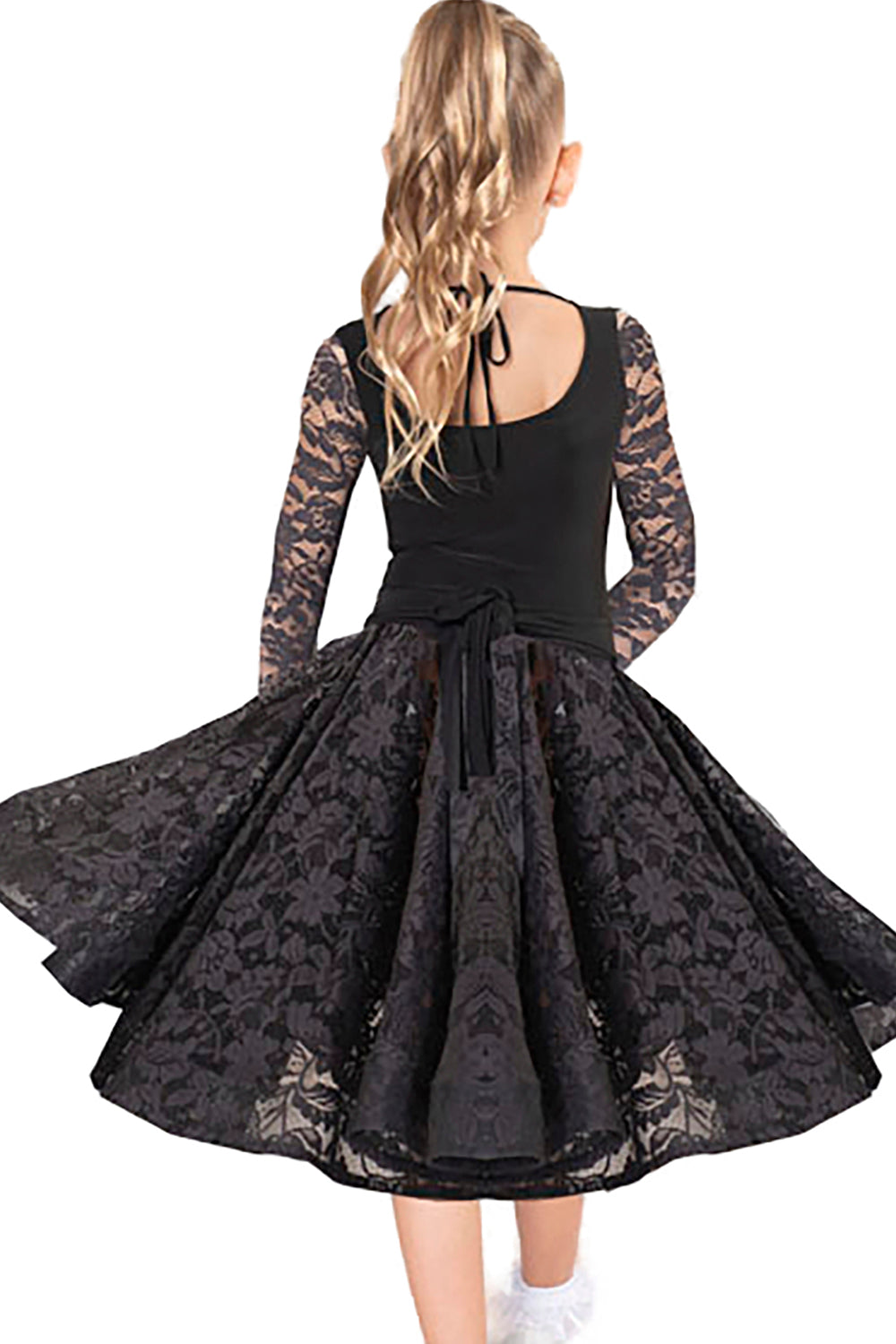 Black lace long ballroom dancing skirt for girls