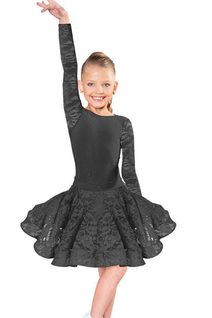 Black lace Latin dance skirt for girls