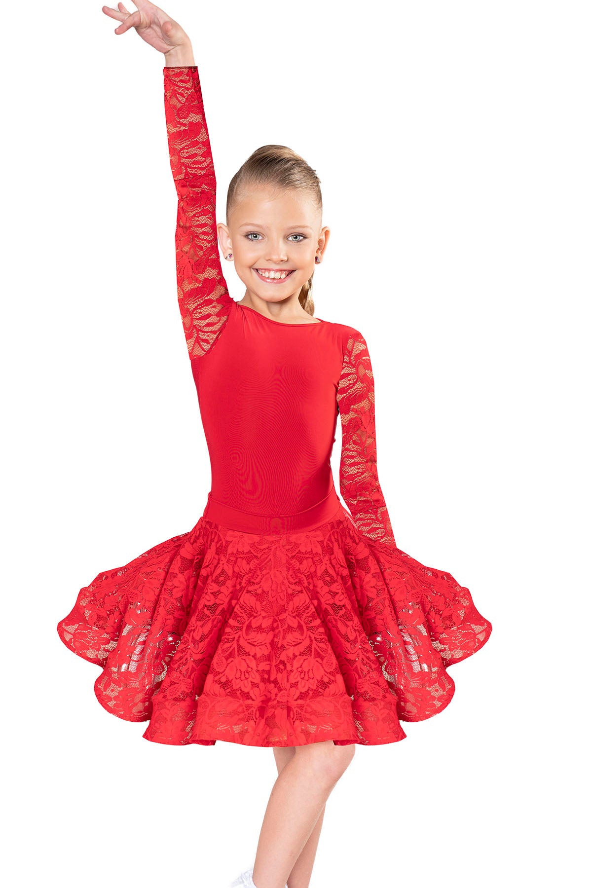 Girls Regulation Lace Latin Dance Skirt with Adjustable Back Bow