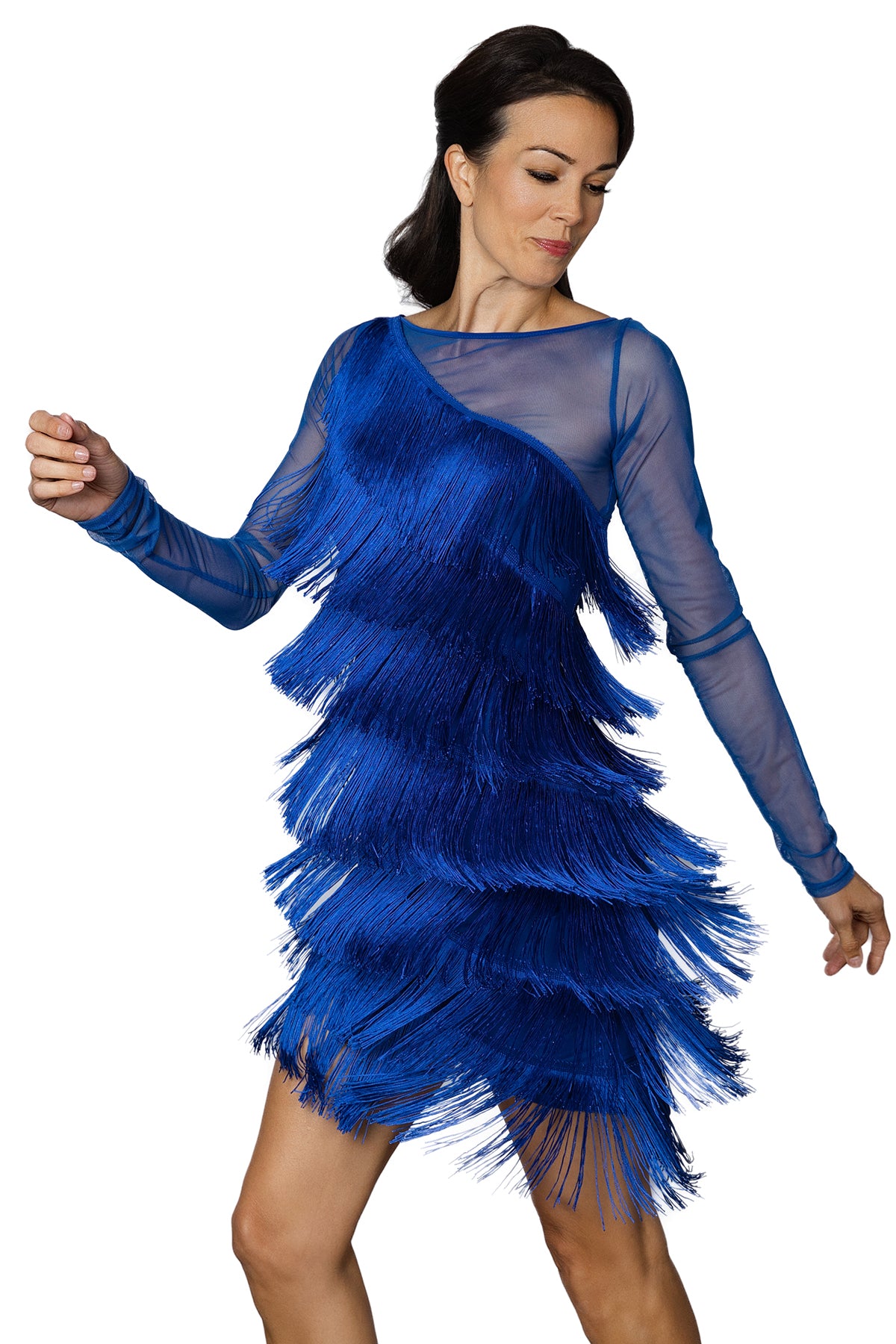 Ladies' blue fringe Latin dancing dress