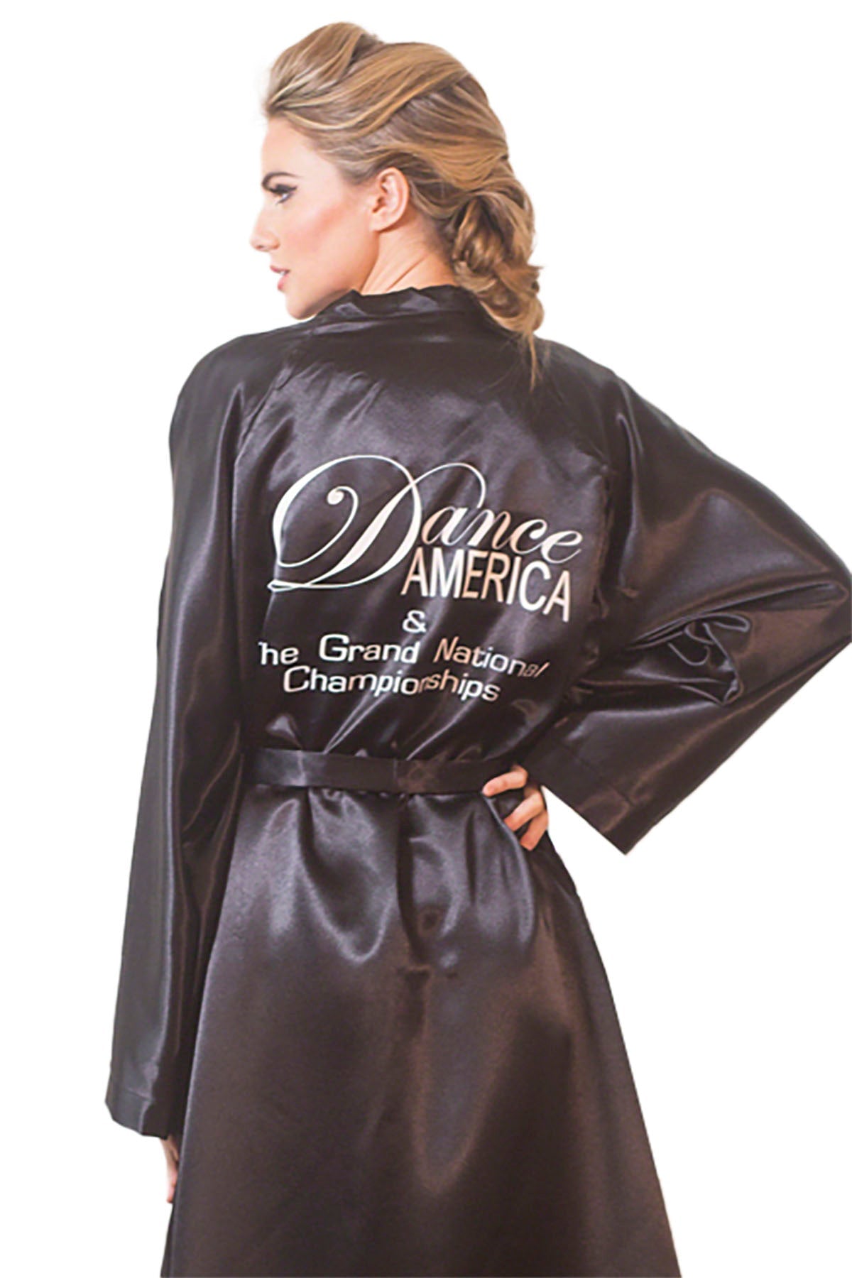 Dance America Crepe Satin Robe in Black