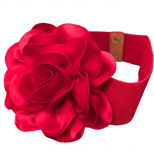 Elastic Belt with Large Silk Flower