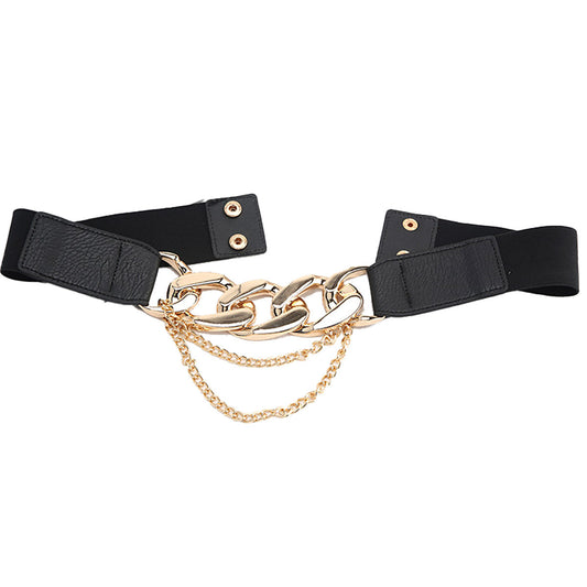 Black Elastic belt with 3 links and small chain accent