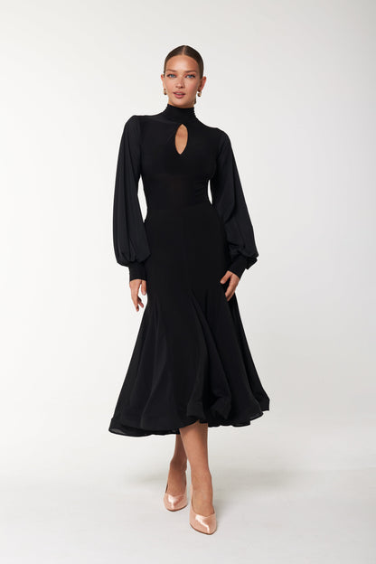 Danza Maya Black Turtleneck Bodysuit with Elegant Puff Sleeves PRA 1161 in Stock