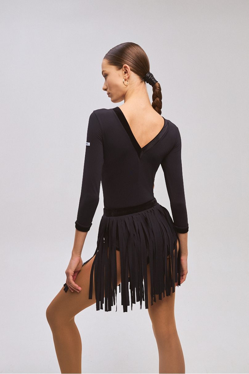 ONDANCE Ella Black Latin Skirt for Women and Girls with Wide Fringe Pra 1319