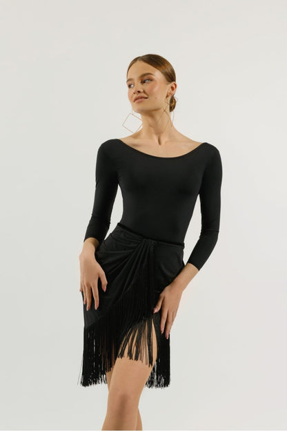 ONDANCE Remi Black Latin Practice Dress with Wrap-Around Cut and Snap Closure Pra 1299