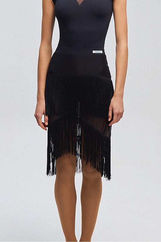 ONDANCE Verona Black Latin Skirt with Mesh and and Fringe Layers Pra 1326