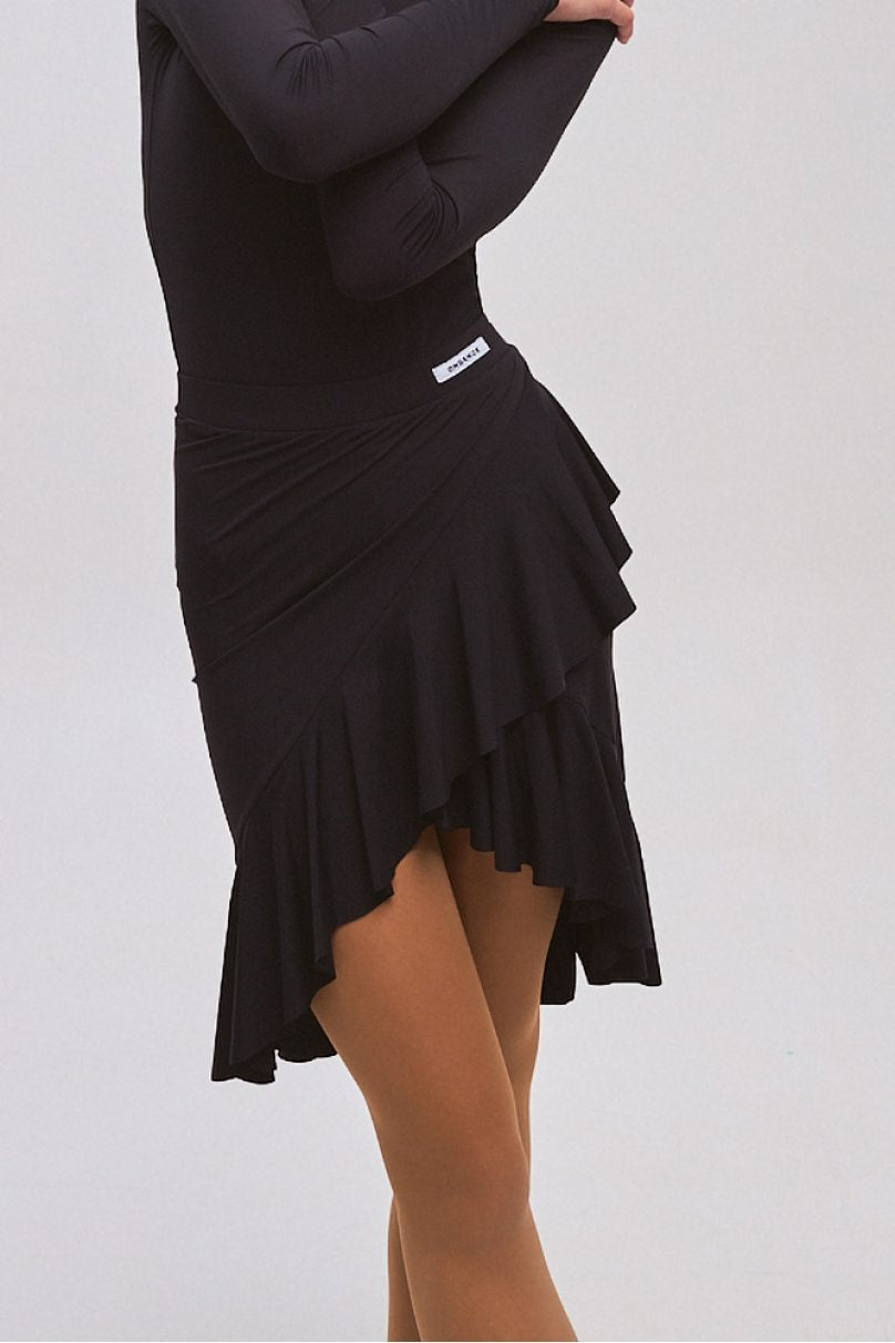 ONDANCE Helena Black Latin Skirt in Wrap-Around Cut with Frill Edges Pra 1332