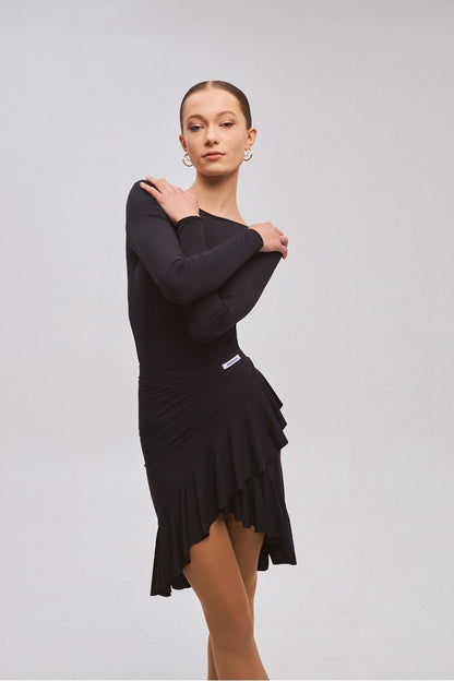 ONDANCE Helena Black Latin Skirt in Wrap-Around Cut with Frill Edges Pra 1332