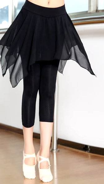 Black Practice Pants with Attached Chiffon Skirt PRA 1186_SALE