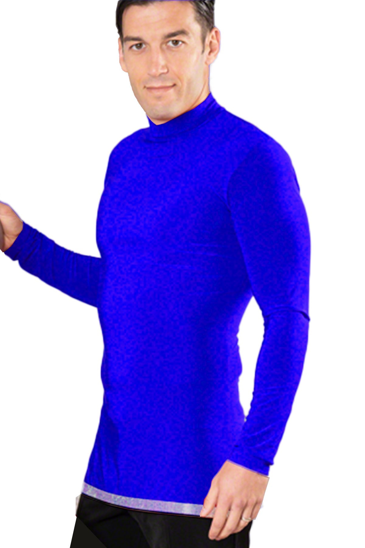 Blue ballroom tunic with rhinestone hem for men's dance