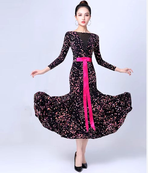 Ballroom Practice Dress with Large Pink Bow PRA 1185_SALE