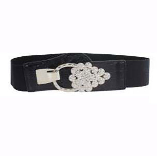 Elastic belt with simple oval rhinestone buckle