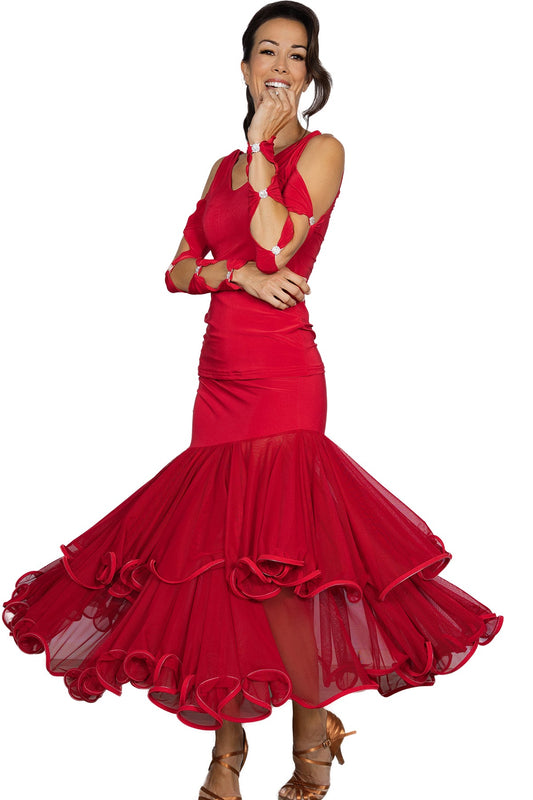  Long Flamenco Ballroom Practice Skirt with Large Ruffles