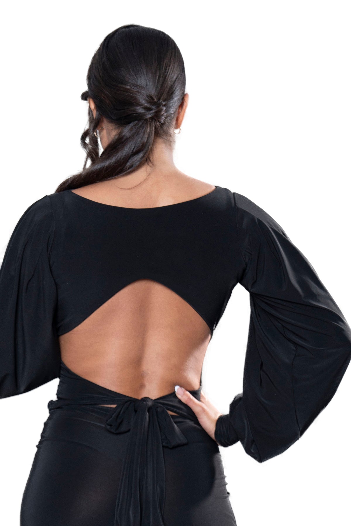 Black open back top for ballroom dance