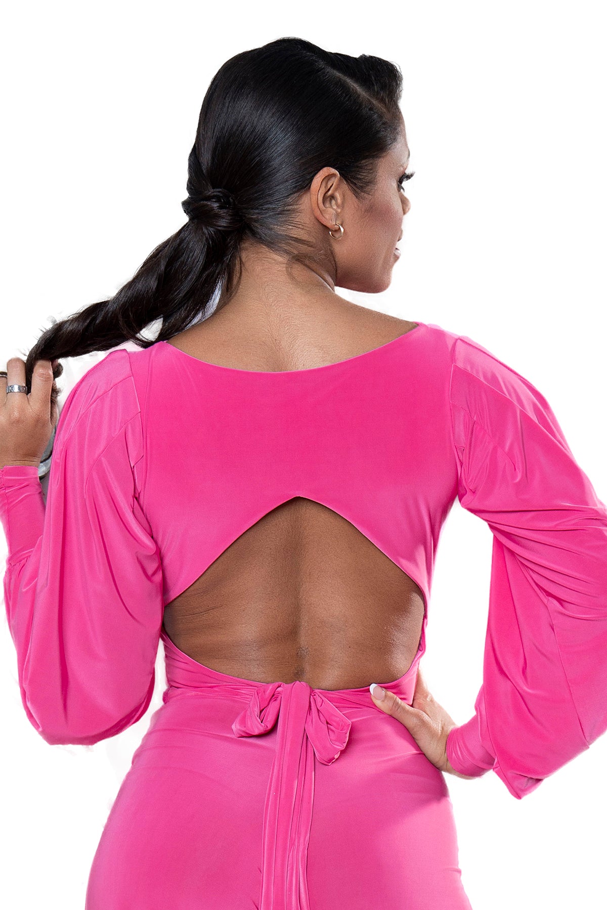 Open back top with tie detail in pink