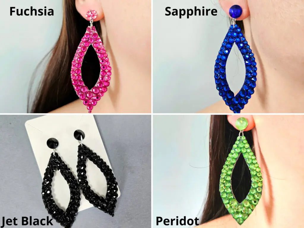 Fuchsia, Sapphire, Jet Black, and Peridot Tear Drop Earrings