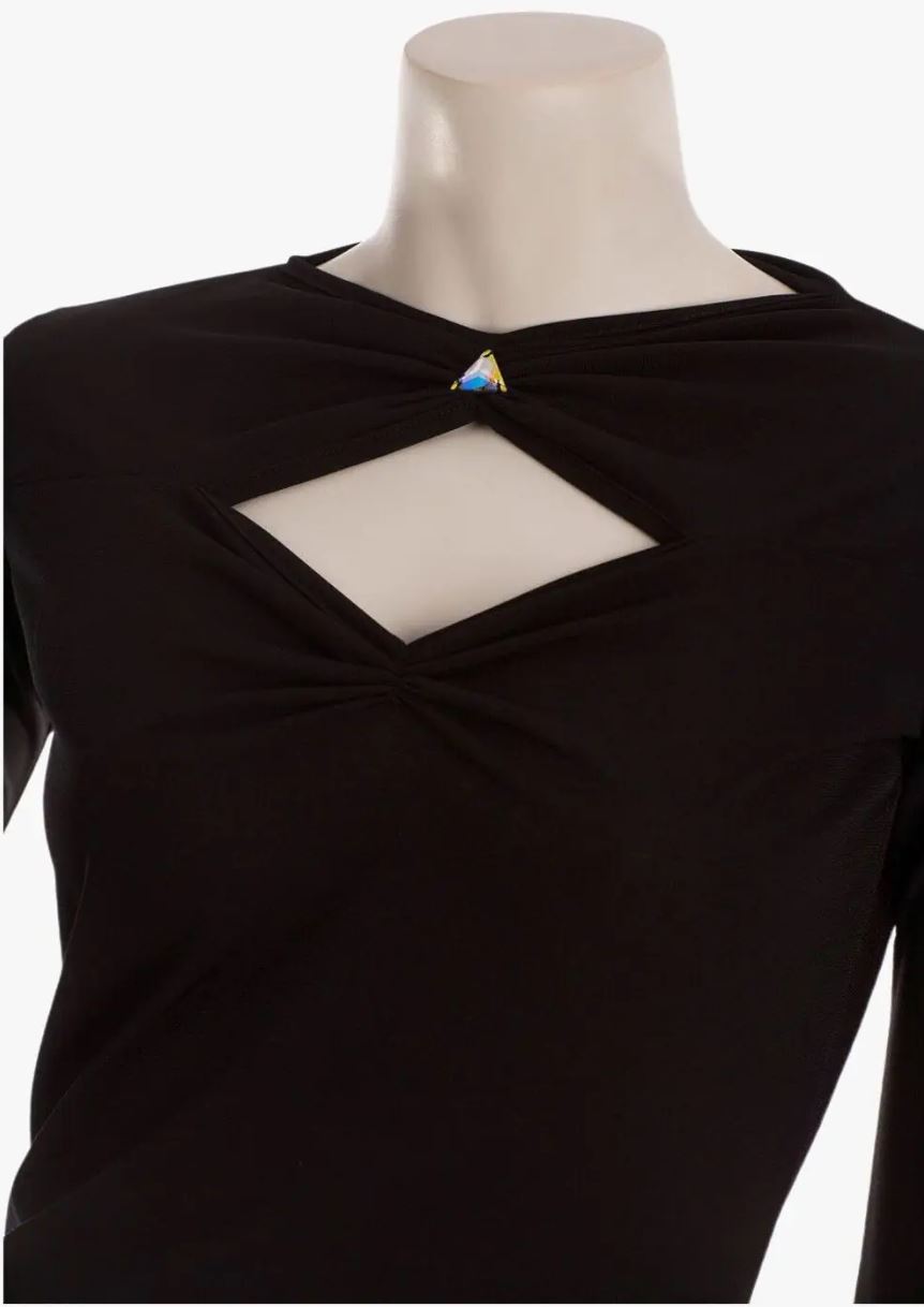 Practice Top with Jewel on Neckline and Front Diamond Cutout 