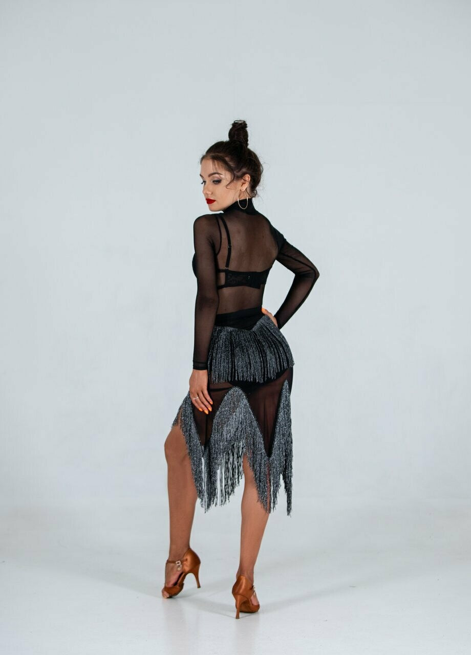 Black fringe shop latin skirt