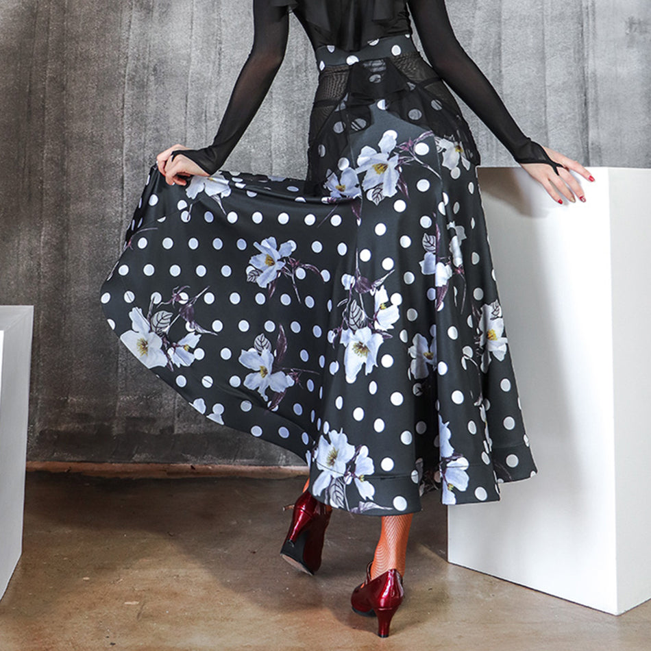 ladies floral and polka dot ballroom dance skirt