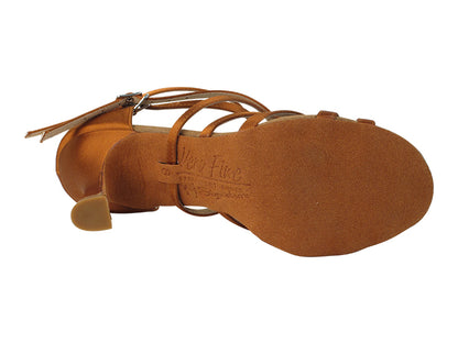 Very Fine_sale S9206 Copper Tan Satin Latin Shoe with Two Double Cross Straps and Suede Sole Diamond Studded