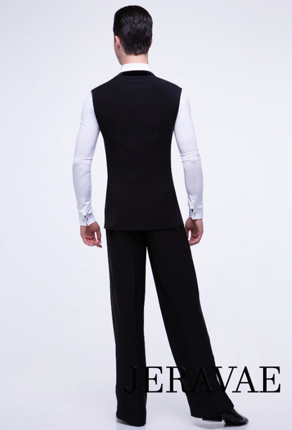 Men's and Boy's Black Single Breasted Ballroom Slim Fit Vest with Velvet Accent (No Pockets) M064 in Stock