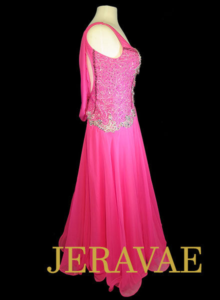 Hot Pink Smooth Dress with White Lace and Swarovski Stones Size Large SMO077 SOLD