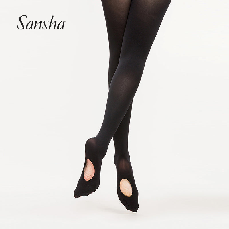 Convertible Ballet Dance Tights With Hole Black