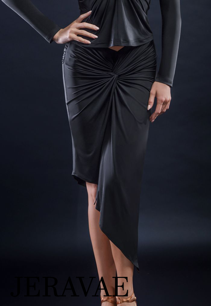 Sleek Latin Practice Skirt with Center Gather and Asymmetrical Hem